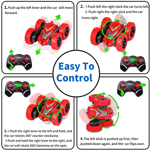 Remote Control Cars, RC Stunt Car Toys for Girls Boys Age 5 6 7 8 9 10, 2.4Ghz Double Sided 360° Flips Rotating 4WD Off Road Racing RC Car, Perfect Kids Toys Gifts on Birthday Christmas (Red)