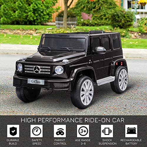 HOMCOM Compatible 12V Battery-powered 2 Motors Kids Electric Ride On Car Mercedes Benz G500 Toy with Parental Remote Control Music Lights MP3 Suspension Wheels for 3-8 Years Old Black