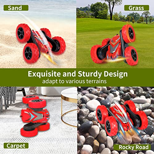 Remote Control Cars, RC Stunt Car Toys for Girls Boys Age 5 6 7 8 9 10, 2.4Ghz Double Sided 360° Flips Rotating 4WD Off Road Racing RC Car, Perfect Kids Toys Gifts on Birthday Christmas (Red)