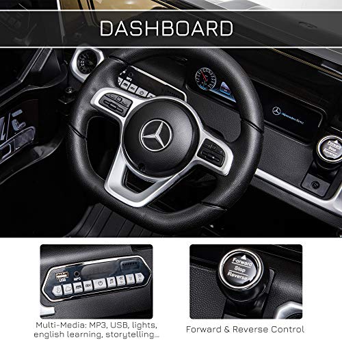 HOMCOM Compatible 12V Battery-powered 2 Motors Kids Electric Ride On Car Mercedes Benz G500 Toy with Parental Remote Control Music Lights MP3 Suspension Wheels for 3-8 Years Old Black