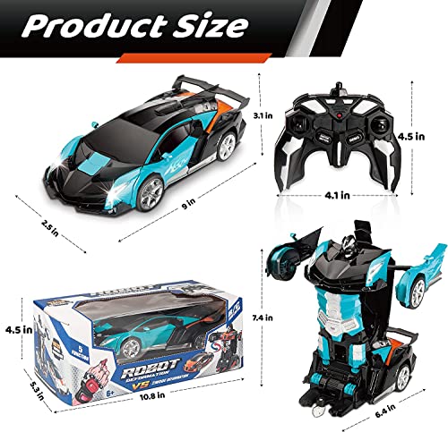 lewinner Remote Control Car,Transform Robot RC Cars for Kids,2.4Ghz 1:18 Scale Deformation Robot Toy Cars with One-Button Deformation 360°Drifting,Transformer RC Cars Robot Toys for 6 Year Old Boys