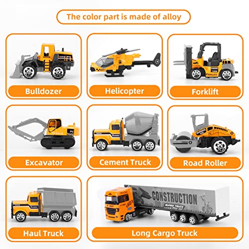 jenilily Mini Construction Vehicle Toy Car Set with Play Mat, Truck Carrier, Forklift, Bulldozer, Excavator, Mixer, Dump Truck, Alloy Metal Car Toys for 3 4 5 6 Years Old Toddlers Kids Boys