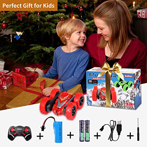 Remote Control Cars, RC Stunt Car Toys for Girls Boys Age 5 6 7 8 9 10, 2.4Ghz Double Sided 360° Flips Rotating 4WD Off Road Racing RC Car, Perfect Kids Toys Gifts on Birthday Christmas (Red)