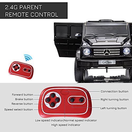 HOMCOM Compatible 12V Battery-powered 2 Motors Kids Electric Ride On Car Mercedes Benz G500 Toy with Parental Remote Control Music Lights MP3 Suspension Wheels for 3-8 Years Old Black