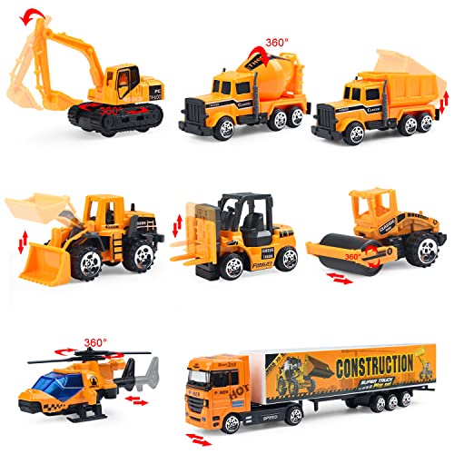 jenilily Mini Construction Vehicle Toy Car Set with Play Mat, Truck Carrier, Forklift, Bulldozer, Excavator, Mixer, Dump Truck, Alloy Metal Car Toys for 3 4 5 6 Years Old Toddlers Kids Boys