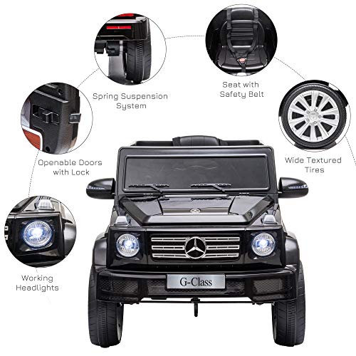 HOMCOM Compatible 12V Battery-powered 2 Motors Kids Electric Ride On Car Mercedes Benz G500 Toy with Parental Remote Control Music Lights MP3 Suspension Wheels for 3-8 Years Old Black