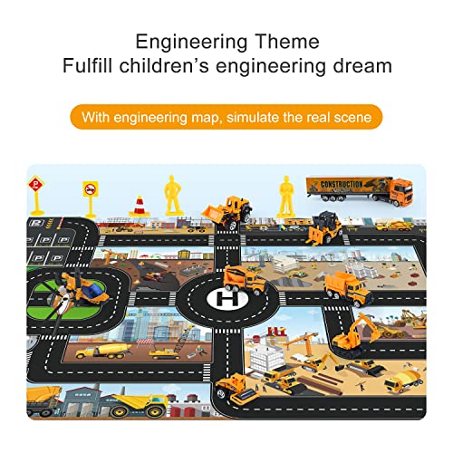 jenilily Mini Construction Vehicle Toy Car Set with Play Mat, Truck Carrier, Forklift, Bulldozer, Excavator, Mixer, Dump Truck, Alloy Metal Car Toys for 3 4 5 6 Years Old Toddlers Kids Boys