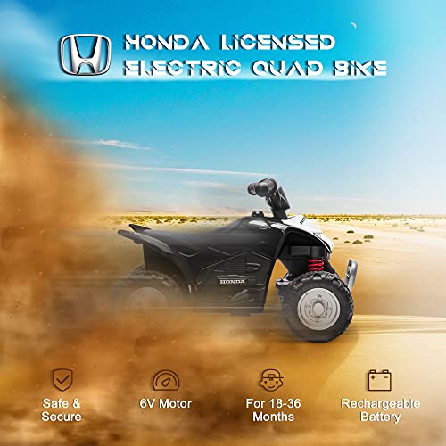 HOMCOM AIYAPLAY Honda Licensed Kids Quad Bike, 6V Electric Ride on Car ATV Toy with LED Light Horn for 1.5-3 Years, Black