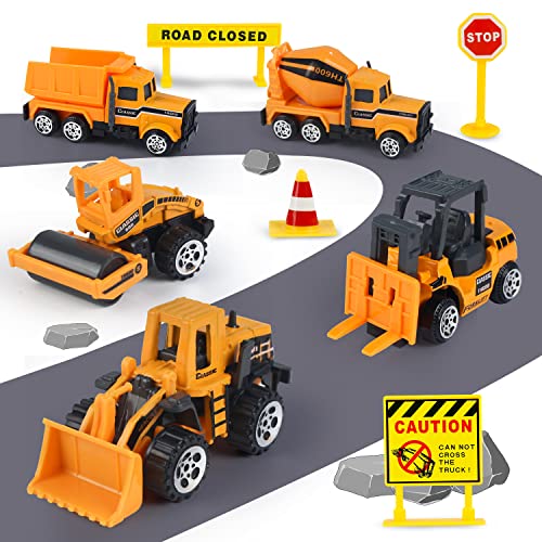 jenilily Mini Construction Vehicle Toy Car Set with Play Mat, Truck Carrier, Forklift, Bulldozer, Excavator, Mixer, Dump Truck, Alloy Metal Car Toys for 3 4 5 6 Years Old Toddlers Kids Boys