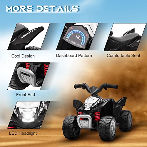 HOMCOM AIYAPLAY Honda Licensed Kids Quad Bike, 6V Electric Ride on Car ATV Toy with LED Light Horn for 1.5-3 Years, Black