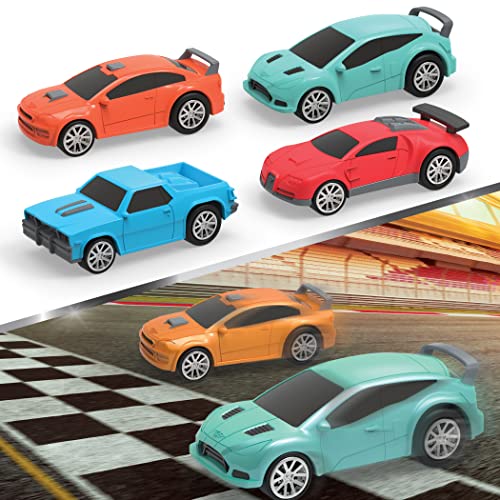 DRIVEN by Battat - Pull-Back 4 Pack Turbocharge Series Set with 4 Car Toys and Race Track Accessories for Girls and Boys, Age 3+ (WH1121GZ)