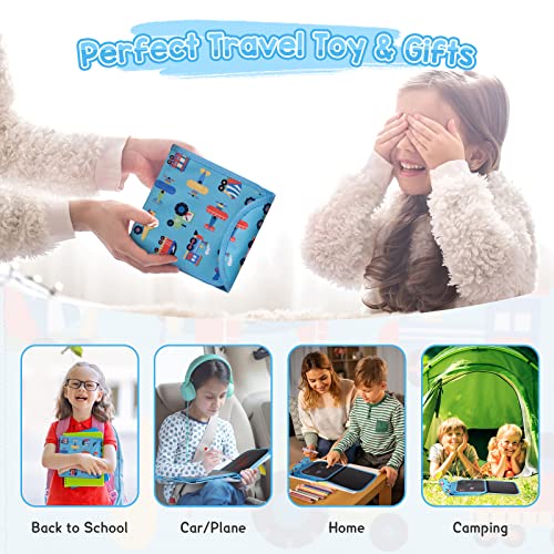 Erasable Drawing Pad, 8inch Plane Activities for Kids, Blue Car Travel Toys Doodle Book for Kids 3 4 5 6 7 8 Year Old Boy Girl Birthday Gifts, 14 Pages for Magic Drawing with 12 Marker
