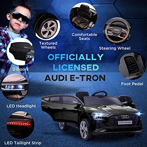 HOMCOM Audi E-tron Licensed 12V Kids Electric Ride On Car with Parental Remote Music Lights MP3 Suspension Wheels for 3-5 Years Black