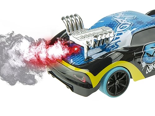 Exost 20628 Xmoke Vehicle with Real High Speed Stunt Remote Control 2HGhz | Black and Blue | Kids 5-14 Years | Uses Water Vapour to Create Safe Smoke Effect | Ultimate Best Ever RC Car, Colourful