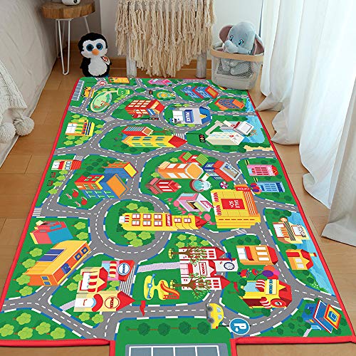 Car Mat for Children, Kids Car Mat for Floor Large Car Play Mats for Kids with 6 Toy Cars Car Rug Play Mat Educational City Road Mat for Toy Cars Play Room Game