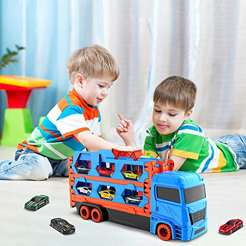 VATOS Transport Truck Toys Cars for Boys Ages 3 4 5 6, Portable Race Track Truck Toy Car with 6 Race Cars, Best Gift Carrier Truck Vehicles Toys Set for Kids