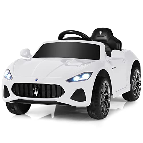 COSTWAY Electric Kids Ride On Car, 12V Battery Powered Compatible Maserati Toy Vehicle with Two Motors, Remote Control, Lights, USB, Horn and Music, Gift for 3+ Years Old Boys Girls (White)