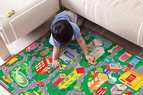 Car Mat for Children, Kids Car Mat for Floor Large Car Play Mats for Kids with 6 Toy Cars Car Rug Play Mat Educational City Road Mat for Toy Cars Play Room Game
