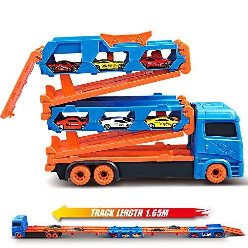 VATOS Transport Truck Toys Cars for Boys Ages 3 4 5 6, Portable Race Track Truck Toy Car with 6 Race Cars, Best Gift Carrier Truck Vehicles Toys Set for Kids