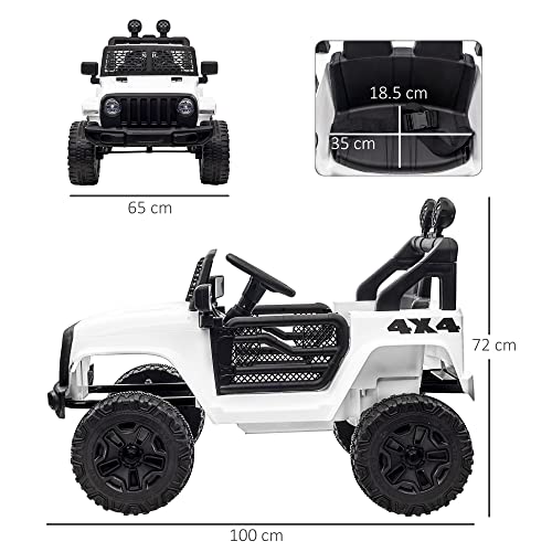 HOMCOM 12V Battery-powered 2 Motors Kids Electric Ride On Car Truck Off-road Toy with Parental Remote Control Horn Lights Suspension Wheels for 3-6 Years Old White