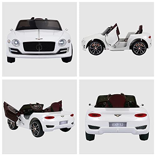 HOMCOM Compatible Electric Kids Ride On Car Bentley GT 12V Battery Powered Toy Two Motors with LED Light Music Parental Remote Control for 3-5 Years White Bentley