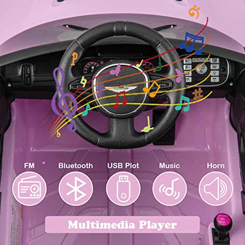 GYMAX Kids Ride on Car, 12V Battery Powered Licensed Aston Martin DBX Toy Car with Remote Control, Music, Bluetooth, FM, USB, Slow Start & Safety Belt, Children Electric Vehicle for Boys Girls (Pink)