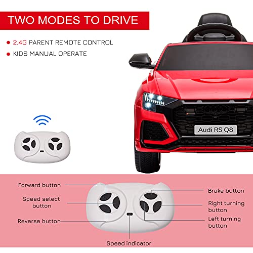 HOMCOM 6V Kids Electric Ride On Car RS Q8 Licensed Toy Car with Remote Control Music Lights USB MP3 Bluetooth for 3-5 Years Old Red