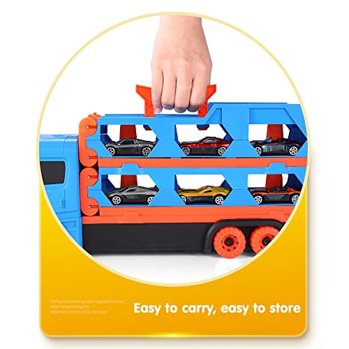 VATOS Transport Truck Toys Cars for Boys Ages 3 4 5 6, Portable Race Track Truck Toy Car with 6 Race Cars, Best Gift Carrier Truck Vehicles Toys Set for Kids