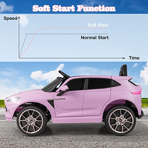 GYMAX Kids Ride on Car, 12V Battery Powered Licensed Aston Martin DBX Toy Car with Remote Control, Music, Bluetooth, FM, USB, Slow Start & Safety Belt, Children Electric Vehicle for Boys Girls (Pink)