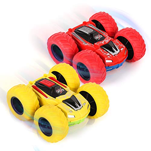 Shayson 2 Pack Friction Car Toys，360° Rotation Pull Back Toy Cars, Double Side Inertia Push and Go Cars for kids