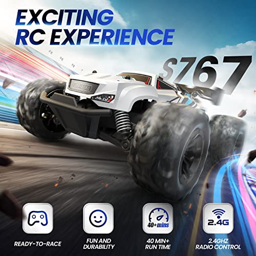 DEERC RC Car, Remote Control Monster Truck W/ 2 Batteries for 40 Min Play, All-Terrain 2.4GHz RTR Rock Crawler Toy Gift for Boys Girls Kids Beginners