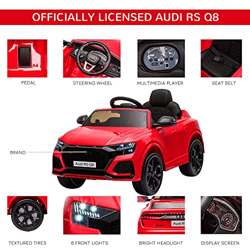 HOMCOM 6V Kids Electric Ride On Car RS Q8 Licensed Toy Car with Remote Control Music Lights USB MP3 Bluetooth for 3-5 Years Old Red