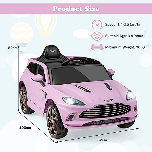 GYMAX Kids Ride on Car, 12V Battery Powered Licensed Aston Martin DBX Toy Car with Remote Control, Music, Bluetooth, FM, USB, Slow Start & Safety Belt, Children Electric Vehicle for Boys Girls (Pink)
