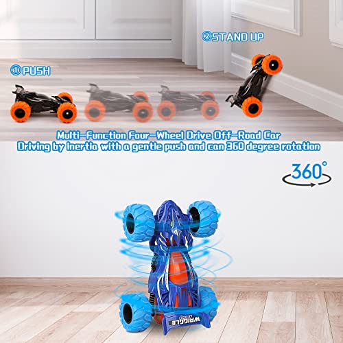m zimoon Monster Truck Toys, 2pcs Pull Back Cars Inertia Friction Powered Car 360°Rotating Stunt Dragon Push and Go Vehicles Toys Christmas Birthday Gifts for 3-7 Years Old Boys Girls(Blue, Black)