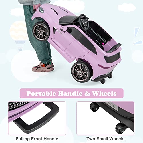 GYMAX Kids Ride on Car, 12V Battery Powered Licensed Aston Martin DBX Toy Car with Remote Control, Music, Bluetooth, FM, USB, Slow Start & Safety Belt, Children Electric Vehicle for Boys Girls (Pink)