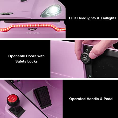 GYMAX Kids Ride on Car, 12V Battery Powered Licensed Aston Martin DBX Toy Car with Remote Control, Music, Bluetooth, FM, USB, Slow Start & Safety Belt, Children Electric Vehicle for Boys Girls (Pink)