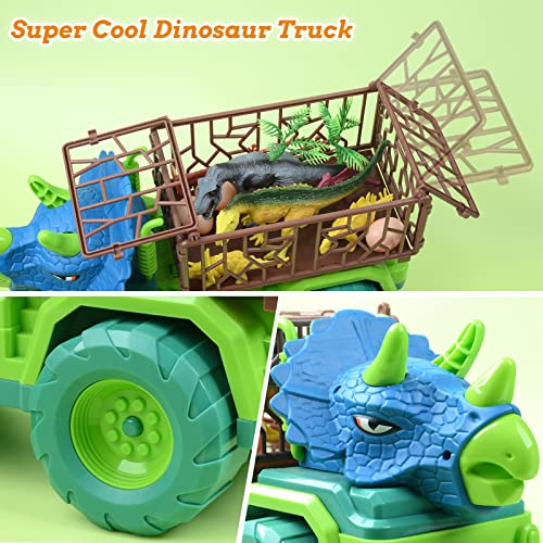 EPPO Dinosaur Truck Playset Boys Toys for Kids 3-5, Large Triceratops Vehicle 8 Jurassic Dinosaurs, Activity Play Mat, Dinosaur Eggs, Carrier Car Toys for 3 4 5 6 + Years Old Boys Girls Kids Gifts