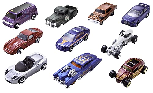 Hot Wheels Set of 10 1:64 Scale Toy Trucks and Cars for Kids and Collectors, Styles May Vary, 54886
