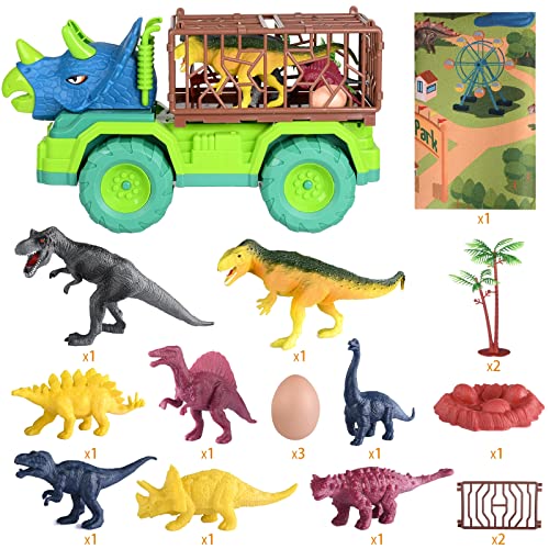 EPPO Dinosaur Truck Playset Boys Toys for Kids 3-5, Large Triceratops Vehicle 8 Jurassic Dinosaurs, Activity Play Mat, Dinosaur Eggs, Carrier Car Toys for 3 4 5 6 + Years Old Boys Girls Kids Gifts
