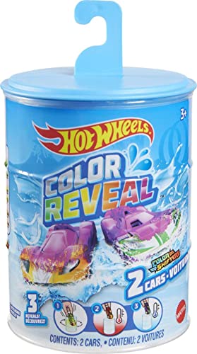 Hot Wheels , Set of 2 Hot Wheels Color Reveal Cars in 1:64 Scale with Surprise Reveal & Repeat Color-Change in Very Warm & Icy Cold Water, Styles May Vary, GYP13
