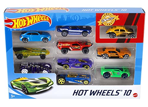 Hot Wheels Set of 10 1:64 Scale Toy Trucks and Cars for Kids and Collectors, Styles May Vary, 54886