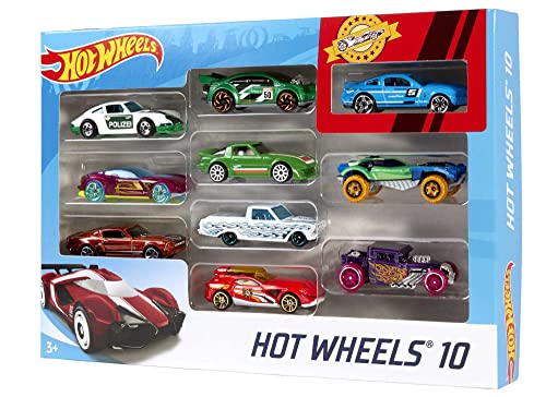Hot Wheels Set of 10 1:64 Scale Toy Trucks and Cars for Kids and Collectors, Styles May Vary, 54886