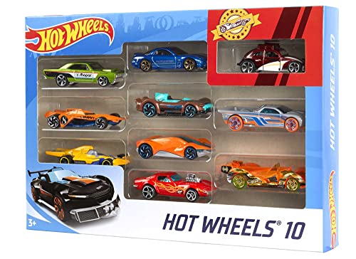 Hot Wheels Set of 10 1:64 Scale Toy Trucks and Cars for Kids and Collectors, Styles May Vary, 54886