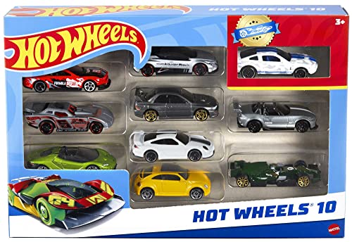 Hot Wheels Set of 10 1:64 Scale Toy Trucks and Cars for Kids and Collectors, Styles May Vary, 54886