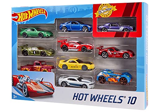 Hot Wheels Set of 10 1:64 Scale Toy Trucks and Cars for Kids and Collectors, Styles May Vary, 54886