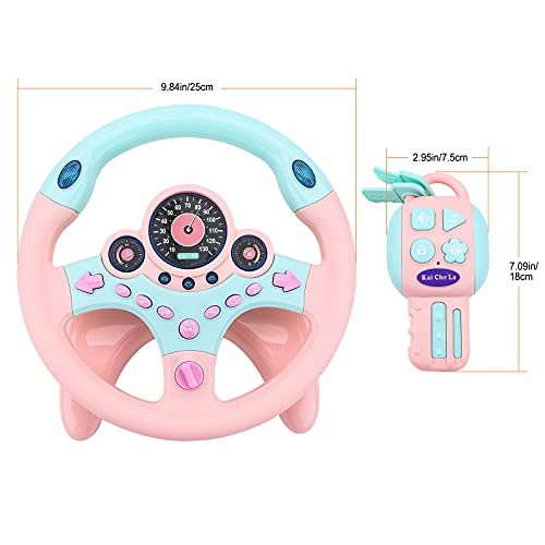 deAO Car Backseat Pretend Simulated Driving Steering Wheel Toy with Light and Music, Early Educational Gifts for Kids-Pink