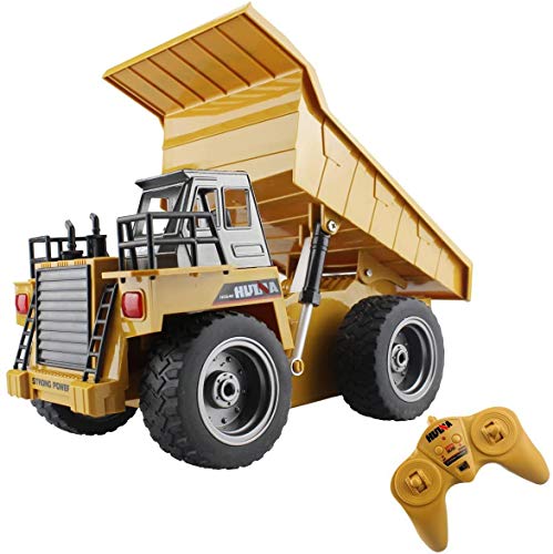YDPlaier 6 Channel Alloy Full Functional RC Dump Truck Toy - Remote Control Construction Tractor Toys with Lights Sounds - Trucks for Kids Boys Girls Adults Children Ages 4 + Year Olds