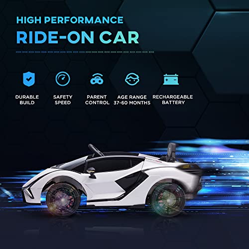 HOMCOM 12V Kids Electric Ride On Car 2 Motors Licensed Toy Car with Remote Control Music Lights MP3 for 3-5 Years White