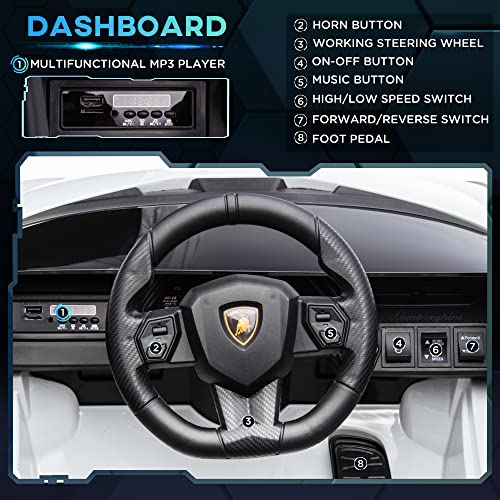 HOMCOM 12V Kids Electric Ride On Car 2 Motors Licensed Toy Car with Remote Control Music Lights MP3 for 3-5 Years White