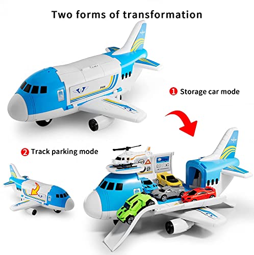 Toy Cars for 3 Year Old Boys,Toy Cars set,Transport Cargo Airplane with 5 Mini Cars, 1 Helicopter,1 Engineer,11 Traffic Signs,Gifts for Kids Boys Girls Age 3 4 5